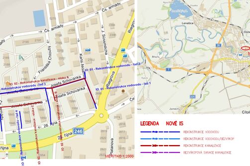 Louny, Čs. Armády, Schovánka - rekonstrukce kanalizace a vodovodu