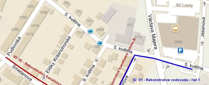 Louny, Sailerova, Smetanova - rekonstrukce kanalizace a vodovodu