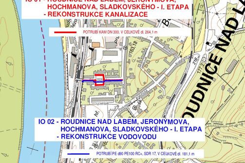 Roudnice n.L., Jeronýmova, Hochmanova a Sladkovského - rekonstrukce kanalizace a vodovodu