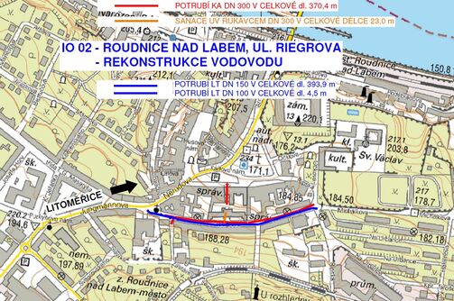 Roudnice n.L., Riegrova - rekonstrukce kanalizace a vodovodu