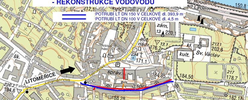 Roudnice n.L., Riegrova - rekonstrukce kanalizace a vodovodu