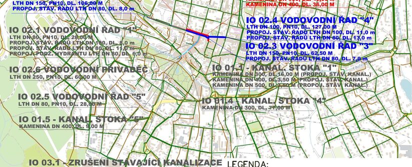 Jablonec n. N., Liberecká, Generála Mrázka, rekonstrukce vodovodu a kanalizace, 2. etapa
