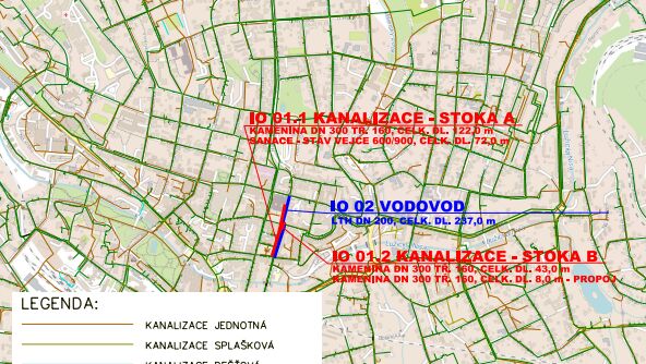Jablonec n.N., Kamenná, Mírové náměstí - rekonstrukce kanalizace a vodovodu