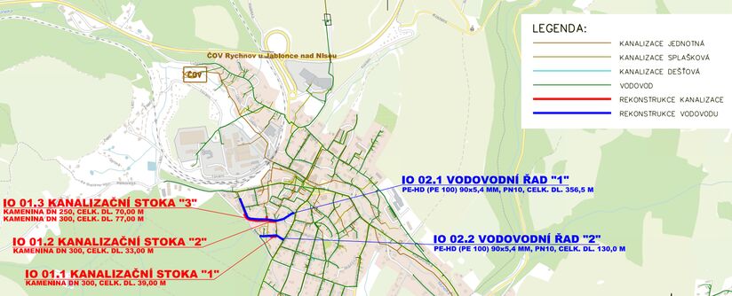 Rychnov u Jablonce n.N., Občanská, Zahradní - rekonstrukce kanalizace a vodovodu