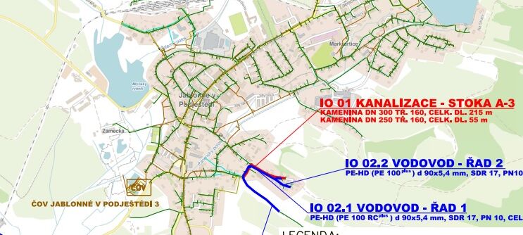Jablonné v P., Tyršova, Na Nivách - rekonstrukce kanalizace a vodovodu