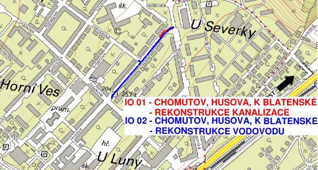 Chomutov, Husova, k Blatenské - rekonstrukce vodovodu a kanalizace