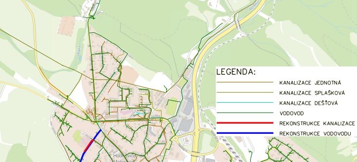 Hodkovice n.M., J. A. Komenského - rekonstrukce vodovodu a kanalizace