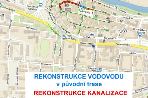 Louny, Mírové nám. - rekonstrukce kanalizace a vodovodu