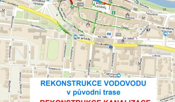 Louny, Mírové nám. - rekonstrukce kanalizace a vodovodu