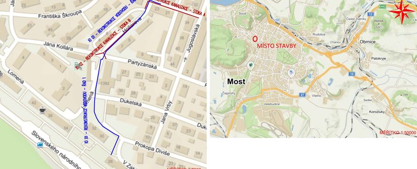 Most, Hollarova, V Zahrádkách- rekonstrukce kanalizace a vodovodu