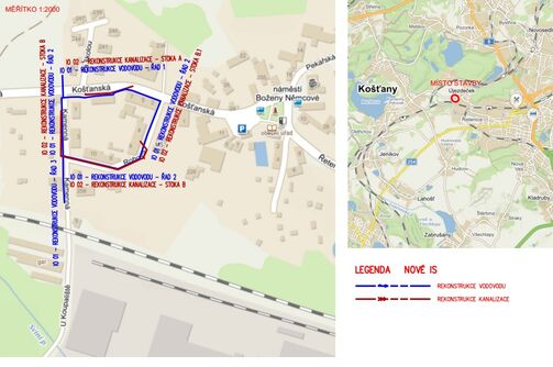 Újezdeček, Košťanská, Rohová, Kamenná – rekonstrukce kanalizace a vodovodu
