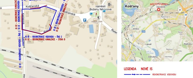 Újezdeček, Košťanská, Rohová, Kamenná – rekonstrukce kanalizace a vodovodu