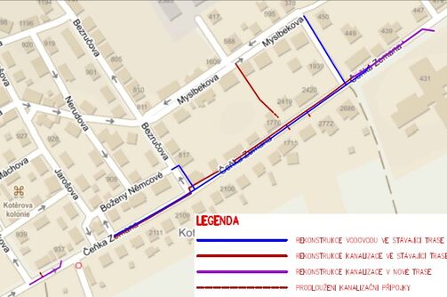 Louny, Čeňka Zemana - rekonstrukce kanalizace a vodovodu