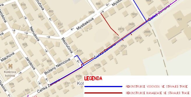 Louny, Čeňka Zemana - rekonstrukce kanalizace a vodovodu