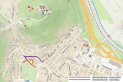 Most, Vinohradská, Zahražanská - rekonstrukce kanalizace a vodovodu 
