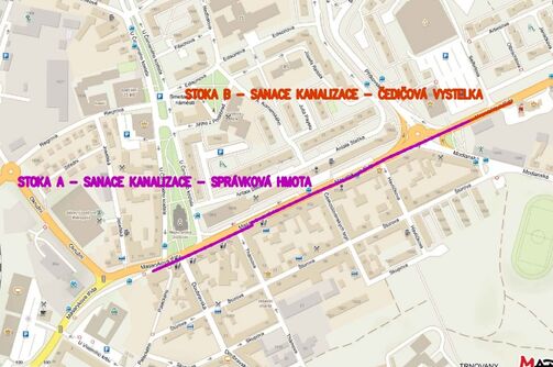 Teplice, Masarykova, od BILLY - rekonstrukce kanalizace