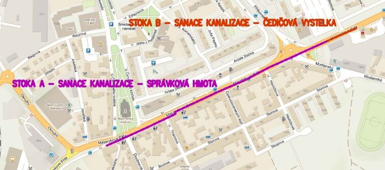 Teplice, Masarykova, od BILLY - rekonstrukce kanalizace