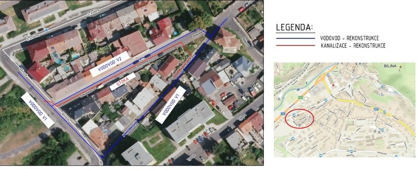 Bílina, Sokolská, P. Bezruče, Mírová – rekonstrukce vodovodu a kanalizace