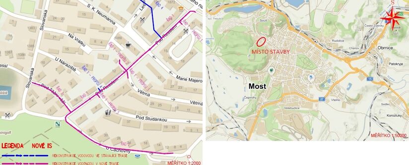 Most, Pod Resslem, U Cáchovny, Pod Těžní věží – rekonstrukce vodovodu
