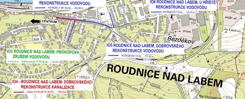 Roudnice n.L., Prokopova, Dobrovského, U Hřiště - rekonstrukce kanalizace a vodovodu