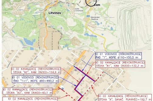 Lom, Husova, B. Němcové, K. Čapka – rekonstrukce kanalizace a vodovodu