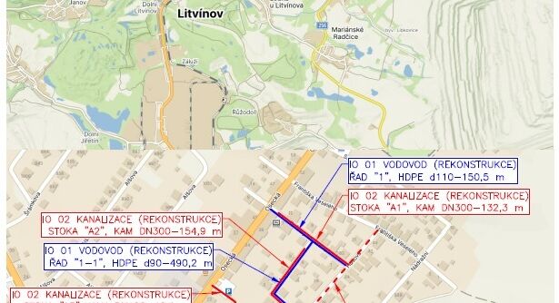 Lom, Husova, B. Němcové, K. Čapka – rekonstrukce kanalizace a vodovodu