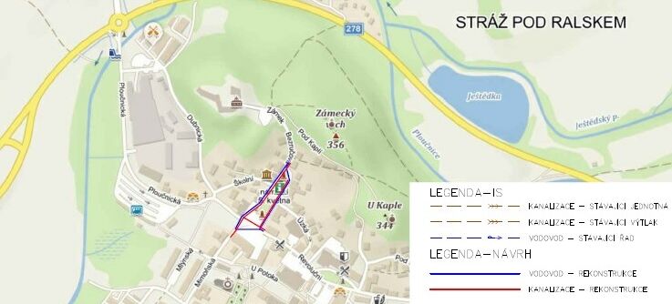Stráž p. Ralskem, nám. 5 května - rekonstrukce kanalizace a vodovodu