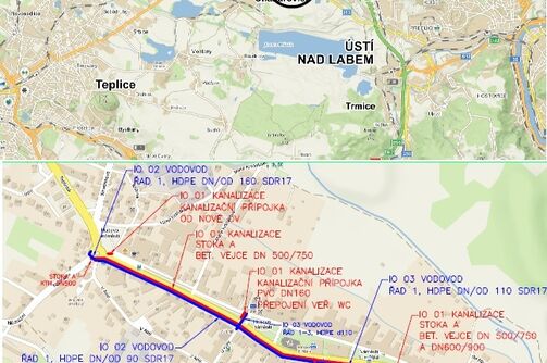 Chabařovice, Husovo nám., nám. 9. května, Radniční - rekonstrukce kanalizace a vodovodu 