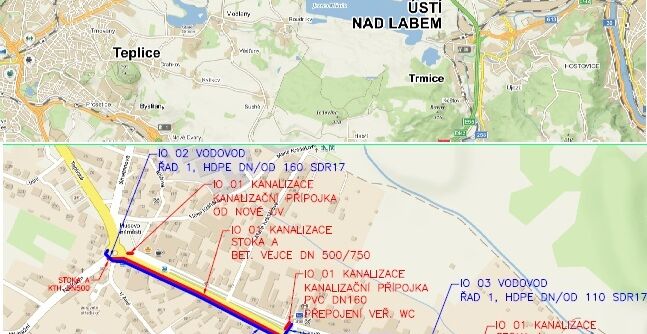 Chabařovice, Husovo nám., nám. 9. května, Radniční - rekonstrukce kanalizace a vodovodu 