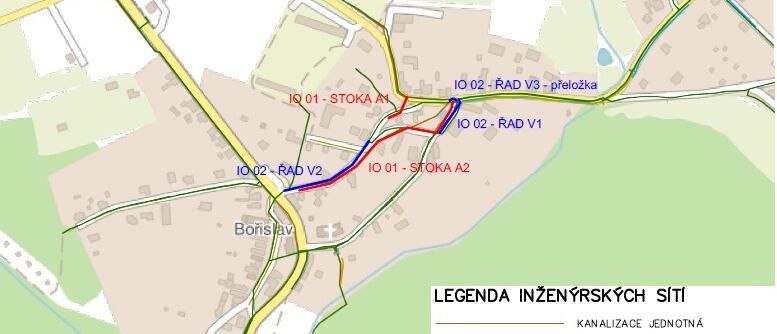Bořislav, náves – rekonstrukce kanalizace a vodovodu