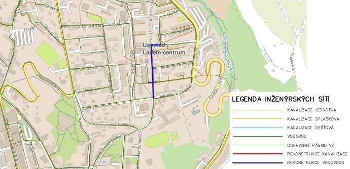 Ústí n.L., E. Krásnohorské II. - rekonstrukce kanalizace a vodovodu