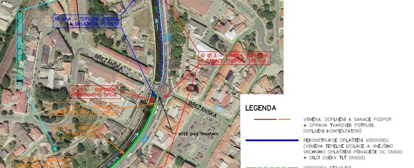 Bílina, Břežanská – Pivovarská – rekonstrukce přivaděče (výměna podpěr)